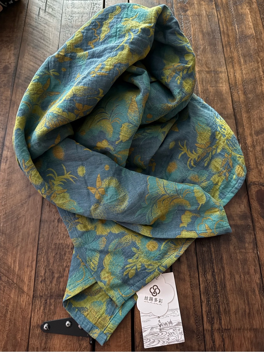 NWT 100% Cotton Teal, Blue and Green Large Scarf Wrap